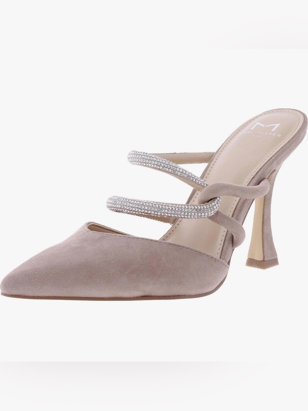 Marc Fisher Taupe Pointed-Toe Mules with Rhinestone Straps